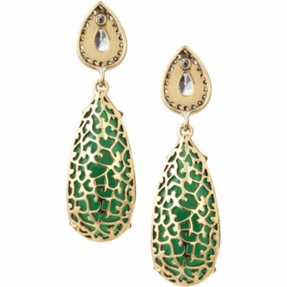 :: Stella & Dot~Ultra-RARE~Retired Emerald + Gold Liz Drop Earrings - Picture 5 of 9